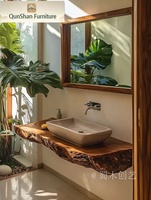 Solid Wood Live Edge Luxury Eco-Friendly Silent Wind Design Bathroom Vanity Shelf | Wall Mounted Rustic Sink Console Mirror