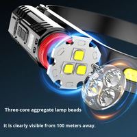 Linterna Frontal Súper Brillante con Sensor de Inducción y Doble Cabezal COB Recargable para Camping, con Ajuste de Intensidad y Función de Advertencia