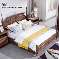 Lit en bois massif de chêne de style manoir anglais vintage, avec cadre arqué, pour projets hôteliers de luxe, vente en gros