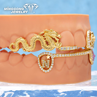 Grillz personnalisés en argent 925 plaqué or, motif Dragon Kuromi Couronne, ensemble partiel, avec moissanite, bijoux dentaires Hip Hop pour fête