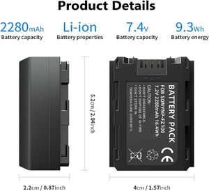 Batterie d'appareil photo numérique Li-ion 2280mAh NP-FZ100 <span class=keywords><strong>NPFZ100</strong></span> pour ILCE-9 A7RIII A7R3 A9 A7RM3, tension 7.2V - Product Image 1
