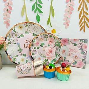 ชุดตกแต่งงานเลี้ยงน้ำชา DAMAI อุปกรณ์จัดงานเลี้ยงลายดอกไม้ ชุดภาชนะใช้แล้วทิ้ง จานกระดาษขอบหยักสีขาว ลายดอกไม้ ถ้วยกระดาษ ผ้าเช็ดปาก - Product Image 1