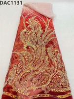 Nouveauté : Tissu en dentelle perlée avec paillettes et dentelle en filet pour robes de mariage/de soirée