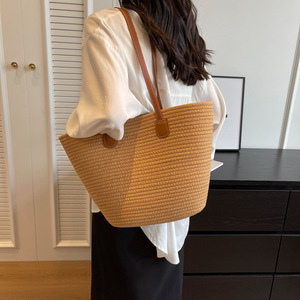 Korean Style Summer Cotton Woven Tote <b>Bag</b> Large Capacity Women's Basket Nordic <b>Straw</b> <b>Bag</b> Everyday Outfits Horizontal Square - Product Image 4