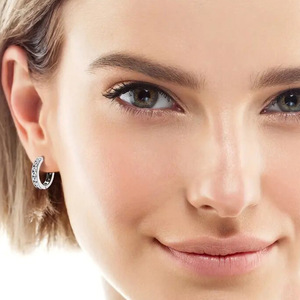 Orecchini a Cerchio in Oro Bianco E4533 con Diamanti Taglio Brillante Rotondo, Incastonatura a Canale, Gioielli Classici Unisex di Alta Qualità - Product Image 5