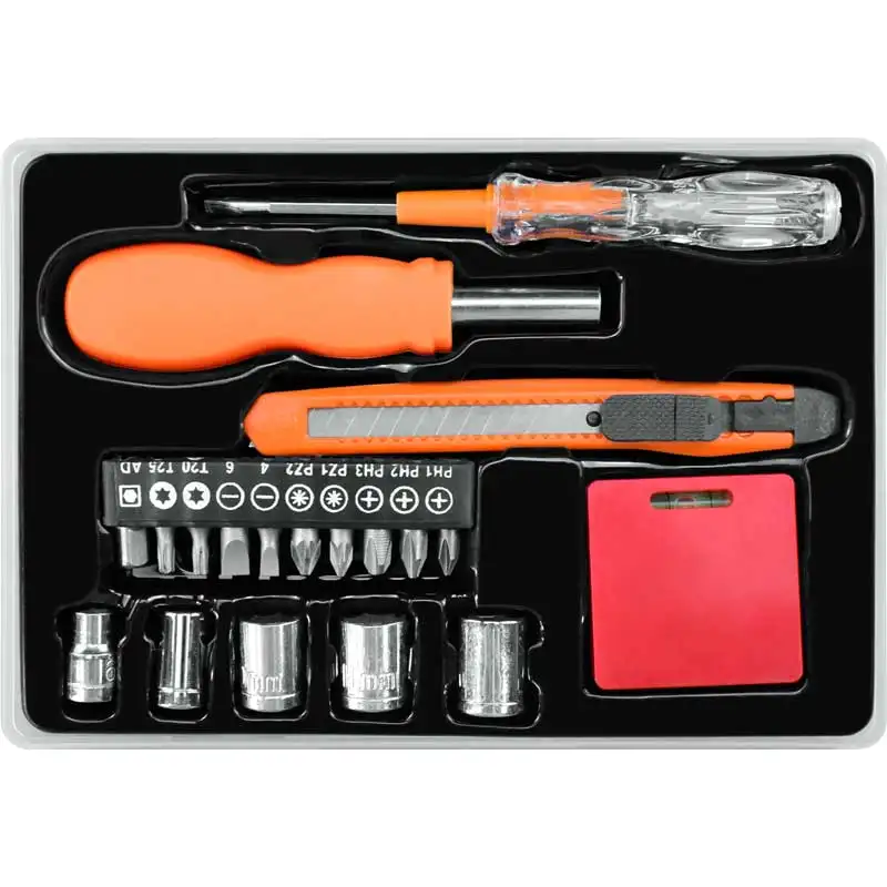 Carbon Staal 19 Stuks Inbussleutel Utility Mes 6 Inch Punttang Zaklamp Gereedschap Set Spanner Set In gereedschapskist