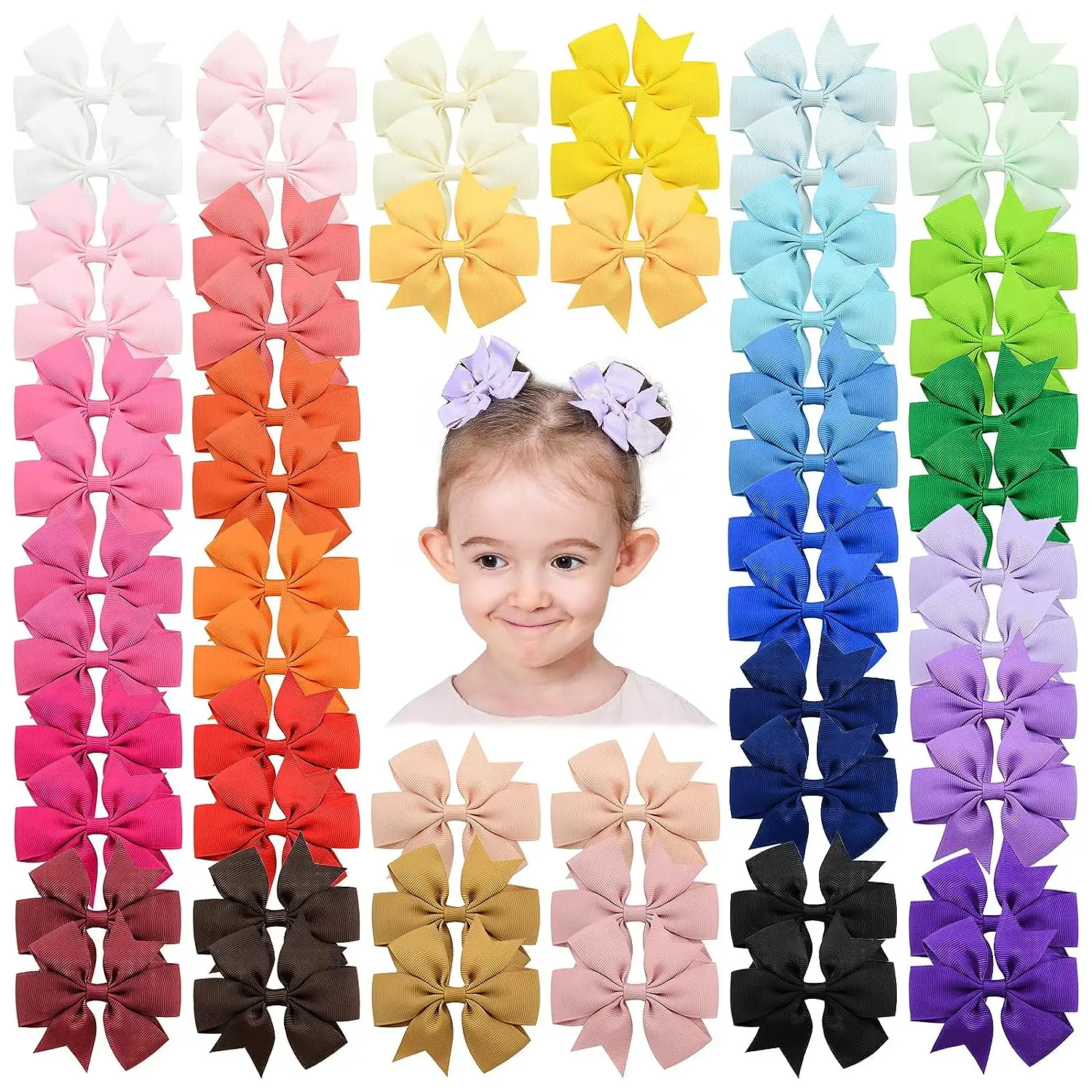 Wholesale Hot Sale Solid Color Hair Clips Grosgrain Ribbon Colorful Pinwheel Hair Bow for Baby Girls