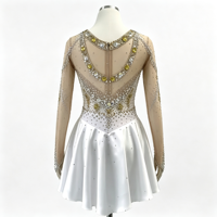 Robe de patinage artistique en or blanc avec strass et maille, manches longues, pour enfants et adultes, tenue de compétition et de performance sur glace