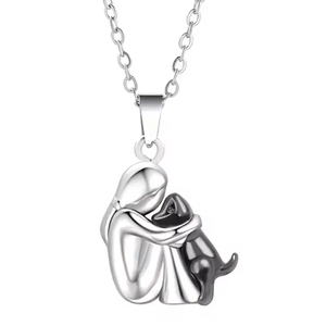 Collana in Acciaio Inossidabile con Cane che Abbraccia una Donna, Regalo Carino per Lei e Lui, Gioiello per Amanti <span class=keywords><strong>degli</strong></span> <span class=keywords><strong>Animali</strong></span> - Product Image 2