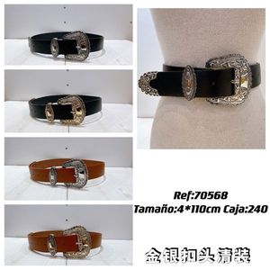Cintura con fibbia singola nera marrone 110 cm stile western fibbia color argento moda donna uomo abbigliamento casual - Product Image 2