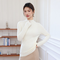 Pull col roulé sans couture en mélange de laine pour femme, coupe ajustée, tricot côtelé, sous-vêtement thermique fin