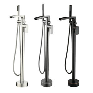 Grifo de bañera <span class=keywords><strong>real</strong></span> de pie, cromado, <span class=keywords><strong>cascada</strong></span> pulida, grifo de caño de bañera con ducha de lluvia - Product Image 2