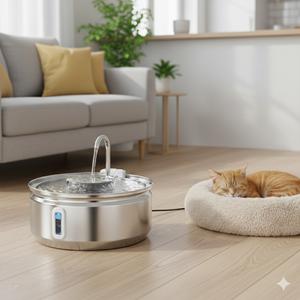 Modern 3.2L Eco-Friendly Durable Stainless Steel Pet Water <b>Fountain</b> Automatic Faucet Spout Long Viewing Window for Indoor Use - Product Image 1