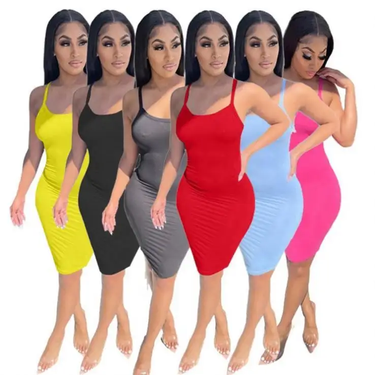 Yeni tasarım sundress kadınlar moda askı zarif rahat elbise bodycon yaz maxi elbise