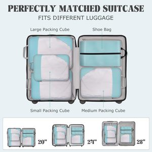 7 Set Polyester Fashion Zipper Mesh Expandable Packing Cubes Tote Bag for <b>Suitcases</b> Travel Luggage Organizers - Product Image 3