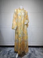 Robe Abaya à manches longues et col montant brodée ethnique en polyester pour femmes arabes du Moyen-Orient, modèle AB478 ODM, taille XXL