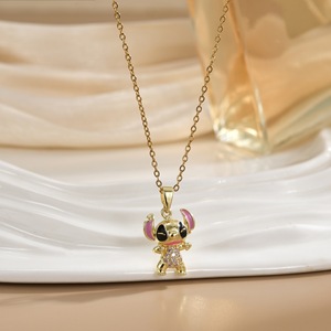Collier pendentif en cuivre motif dessin animé avec chaîne en bambou, bijoux émaillés mignons style anime, vente en gros - Product Image 2