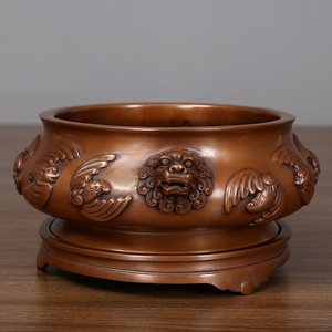 Quemador de incienso de cobre con cabeza de león y diseño auspicioso, decoración religiosa para el hogar, base de 14 mm incluida - Product Image 3