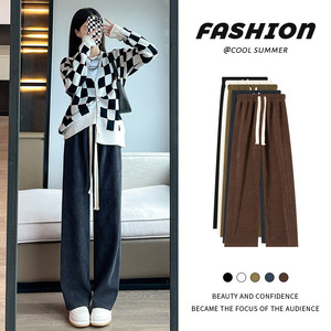 Otoño Invierno nuevos pantalones de pierna ancha de cintura alta para mujer algodón europeo terciopelo estilo Casual adelgazante pierna recta de talla grande <span class=keywords><strong>Jeans</strong></span> - Product Image 3