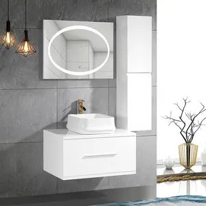 Mobiliário do banheiro personalizado de fábrica, armário de banheiro branco vanity com luz led espelho