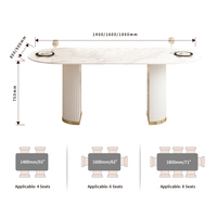 Ensemble Table à Manger Ovale pour 6 Chaises, Pieds en Métal Doré Moderne, Dessus en Pierre Frittée Imperméable et Écologique, pour Hôtel et Villa (Assemblé)