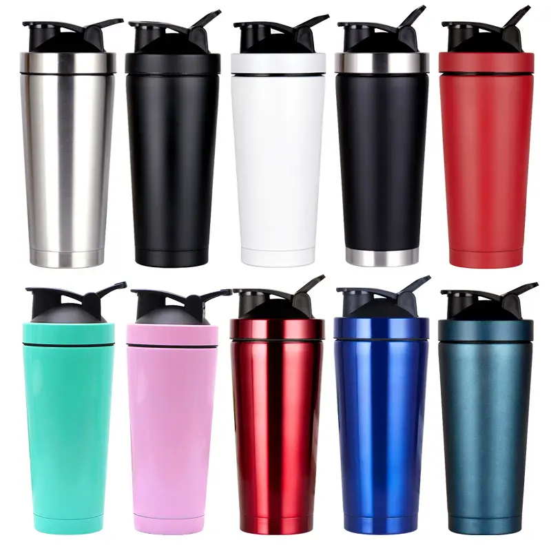 Biểu Tượng Tùy Chỉnh Đôi Tường Thép Không Gỉ Protein Shakers Shaker Chai 750Ml Kim Loại Thể Thao Shaker Cup