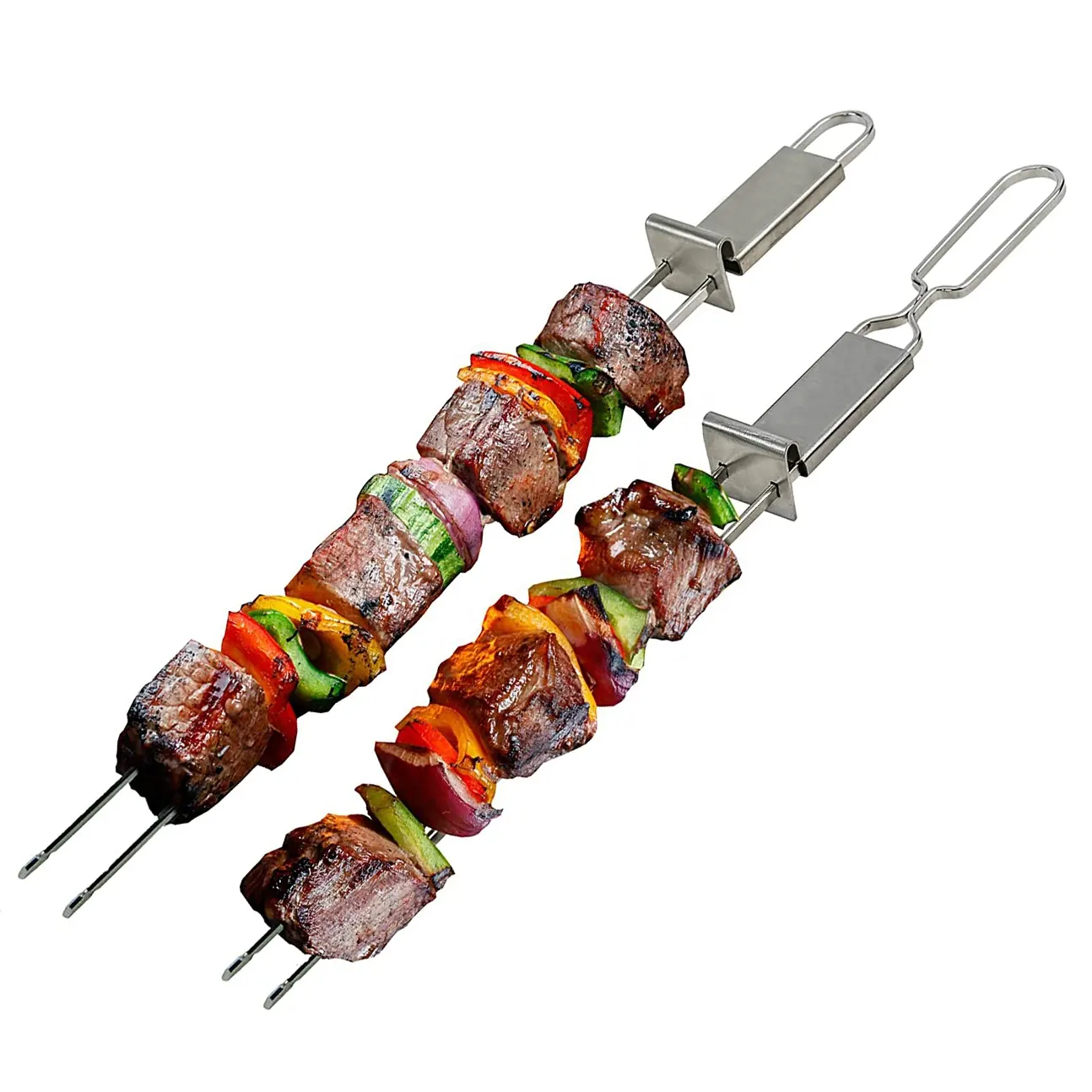 Горячая Распродажа, двойные шпажки из нержавеющей стали Shish Kabob с нажимной штангой