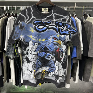 New Top Quality Heavyweight HipHop <b>Short</b> <b>Sleeved</b> MAJESTIKES T-<b>shirt</b> with Distressed Wash Sequin Patches Trendy Brand for <b>Men</b> - Product Image 1