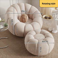 Fauteuil inclinable moderne une place en laine d'agneau, forme citrouille, avec fonction pivotante pour salon et salle à manger