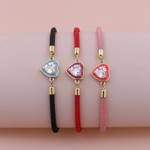 Tùy Chỉnh Phụ Nữ Thời Trang Đồ Trang Sức Có Thể Điều Chỉnh Vòng Đeo Tay Mạ Vàng Đầy Màu Sắc CZ Pha Lê Trái Tim Màu Đỏ Đen Chuỗi Dây Vòng Đeo Tay Bán Buôn - Product Image 2