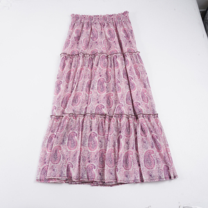 Falda Midi Vintage con Estampado Paisley, Volantes en Capas, Cintura Elástica, Estilo Campestre, Dulce y Versátil, Corte Holgado para Verano - Product Image 6
