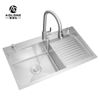 Évier de cuisine en acier inoxydable avec planche à laver intégrée, double bac, pour la lessive, idéal pour la maison, les appartements et les projets, également utilisable comme évier à shampoing