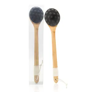 Microfiber Soft Hair Cat Paw Shape Bamboo Body Brush Soft Dense Long Handle Bath Cleaning Back Scrub Brush Bamboo Bath Brush