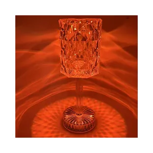 로즈 라인 크리스탈 테이블 램프 북유럽 크리 에이 티브 침실 침대 옆 램프 현대 매우 간단한 장식 그물 붉은 빛 럭셔리 밤 램프
