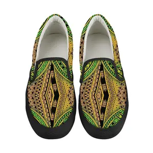 महिलाओं कैनवास के जूते नवीनतम पोलेनीशियाई पारंपरिक जनजातीय प्रिंट कस्टम लोगो आलसी आकस्मिक फ्लैट पर्ची पर आवारा स्नीकर जूते