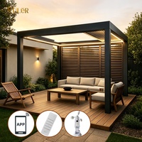 Pergola moderne en aluminium avec éclairage LED et commande par application, gazebo de jardin extérieur, pergola bioclimatique motorisée rétractable