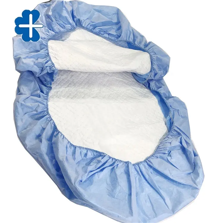 Sterilized SS+Blue Film Disposable Tissue Bed Cover Sheet with Good Absorbency And Elastic On A Circle