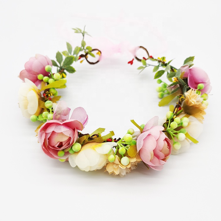 Повязка на голову с розами и чайными бутонами ручной работы, красивая Цветочная Корона невесты, цветочная гирлянда, корона, повязка на голову