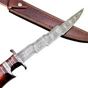 Cuchillo Bowie Kris de Acero de Damasco Hecho a Mano con Mango de Madera de Palisandro y Borde Liso para Acampar al Aire Libre - ¡En Venta Online! - Product Image 3