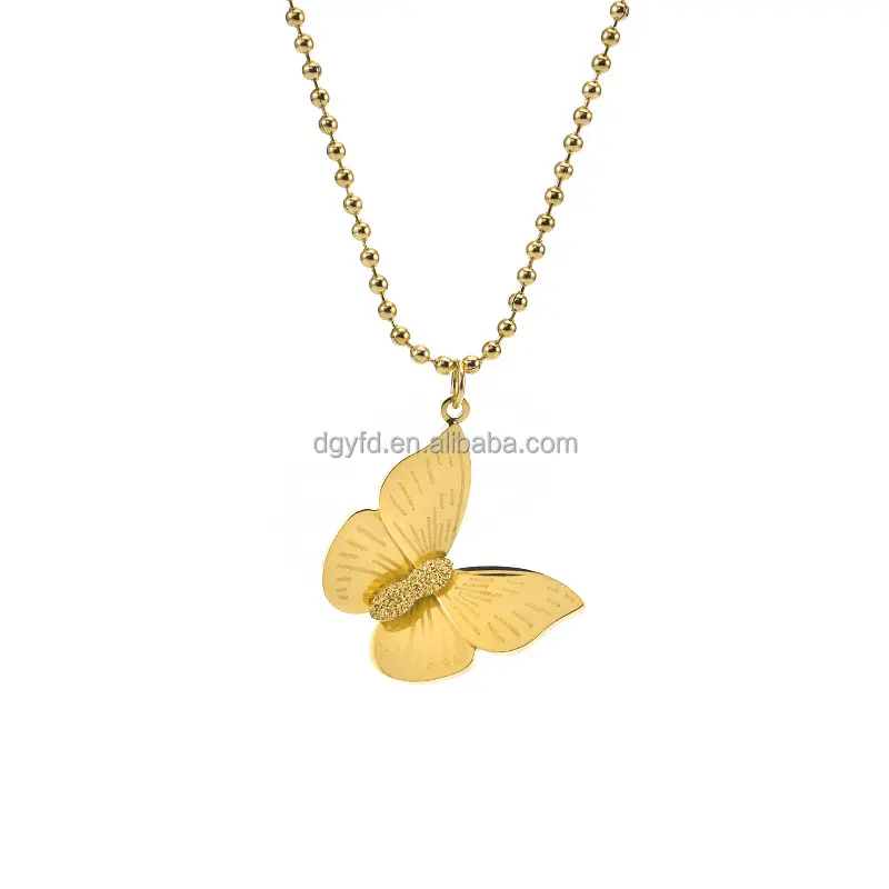 Personalizado gravado 18k rosa ouro borboleta aço inoxidável pingente colar mulheres moda jewlery