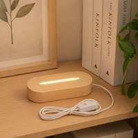 Lampe de nuit LED 3D avec base en bois, port USB, interrupteur, lumière blanche, design moderne et créatif fait main, gravure laser, cadeau promotionnel
