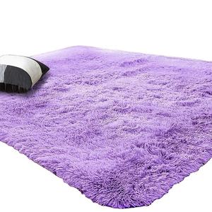 Tapis en fourrure artificielle moelleux et doux, à poils longs et shaggy, de couleur violette, prix d'usine, pour salon - Product Image 1