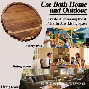 Plateau rond en bois avec bordure en dentelle, support pour bougie parfumée, décoration de bureau, porte-vase, plateau de rangement en bois massif - Product Image 5