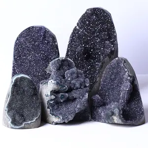批发愈合矿物天然石英黑紫水晶簇自由形式精神礼品高品质