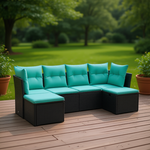 Black Poly Rattan Modular Garden <b>Sofa</b> <b>Set</b> Outdoor Furniture Contemporary Design High-Density Foam Cushions UV-Resistant PE - Product Image 2