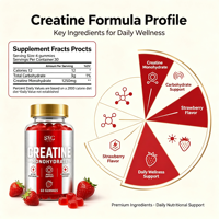 SYC BIO Créatine Monohydrate Gummies Bien-être Musculaire Complément Quotidien 60 Unités Fraise 1250mg Prix Usine Marque Privée OEM