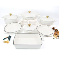 Ensemble de batterie de cuisine en fonte émaillée multicolore au design classique, comprenant un faitout, une cocotte, une poêle et une collection de plats de cuisson en métal émaillé