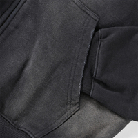 Sweat à capuche court vintage de haute qualité pour homme, noir, en tissu éponge, effet vieilli, broderie éponge, délavé à l'acide, effet soleil, zippé