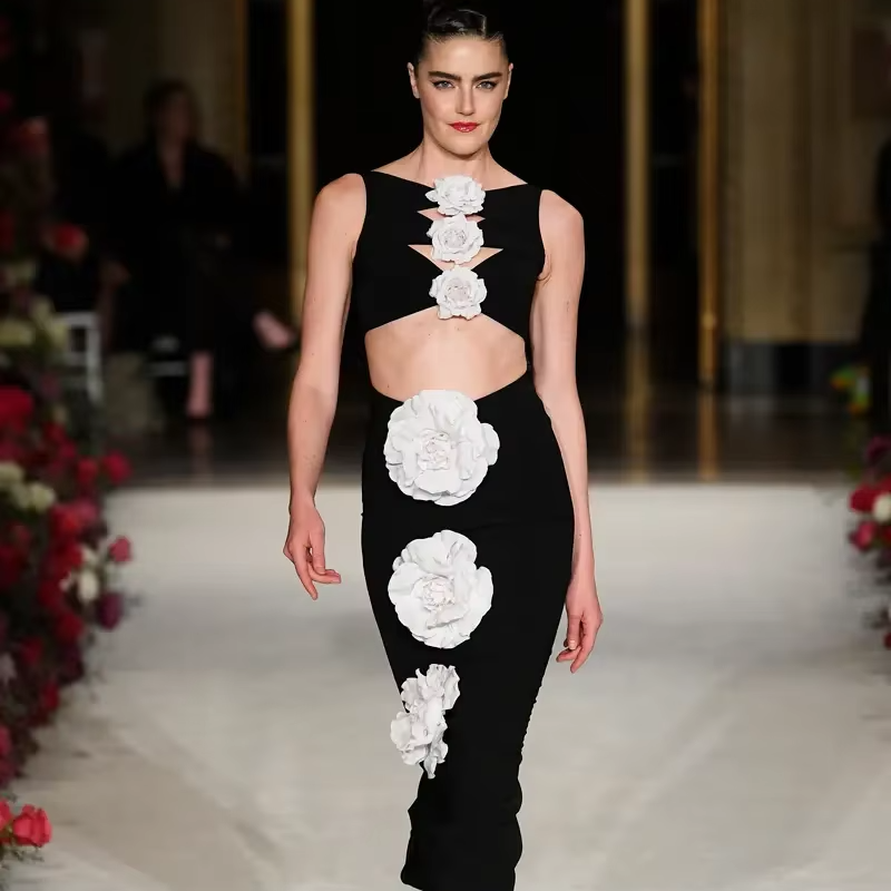 black and white bandage dress Black-white Off Shoulder Bandage Dress