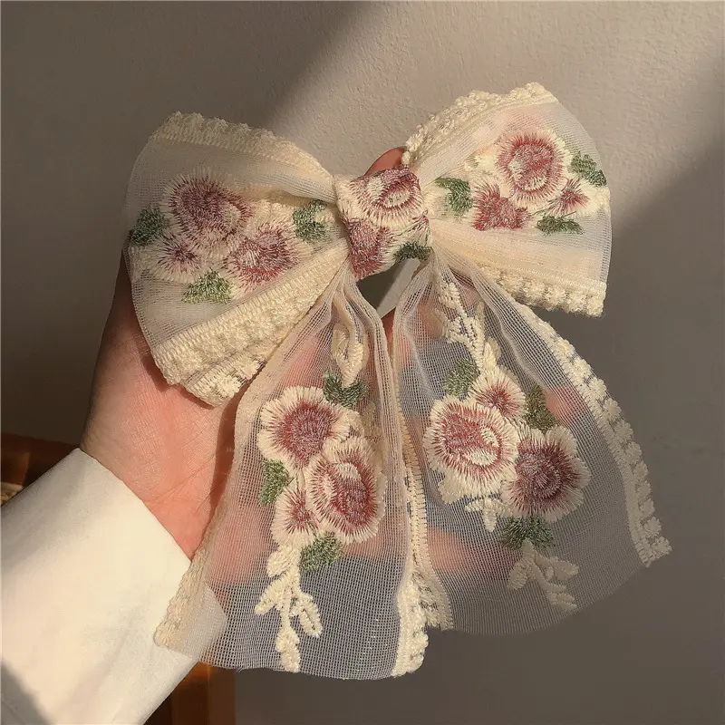 Koreanische bestickte Super Fairy Flower Bow Haarnadel Tiara Top Clip Japanisch New Ribbon Spring Clip Haarpflege Styling